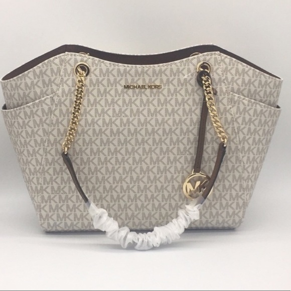 MICHAEL KORS LG CHAIN SHOULDER TOTE VANILLA - Picture 1 of 16